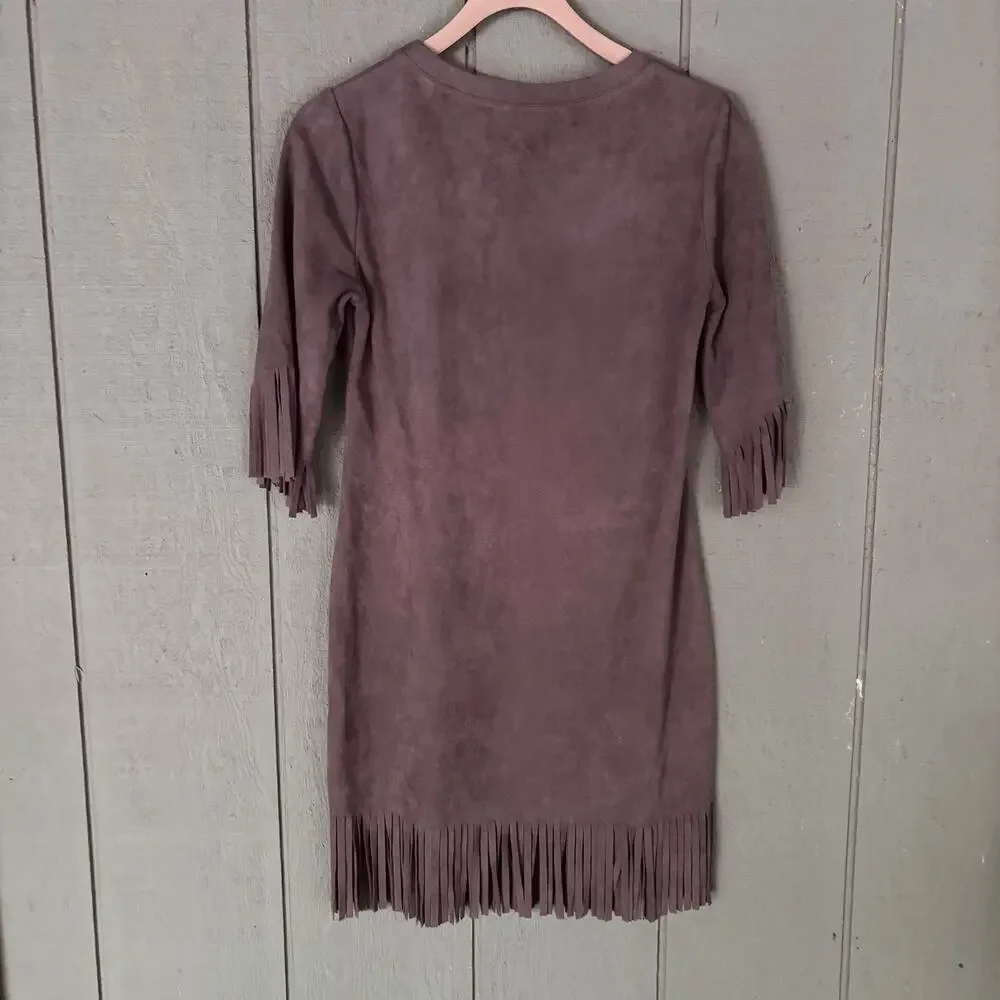 Aryeh Western Boho Faux Suede Fringe Mini Dress Size Small Festival Cowgirl - Picture 4 of 6